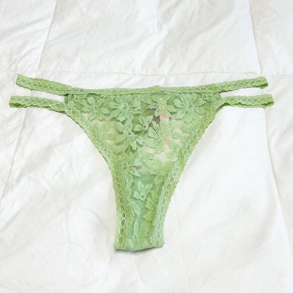 NWT Victoria’s Secret PINK Green Lace Double-Strap Thong Panty XL - Picture 1 of 4